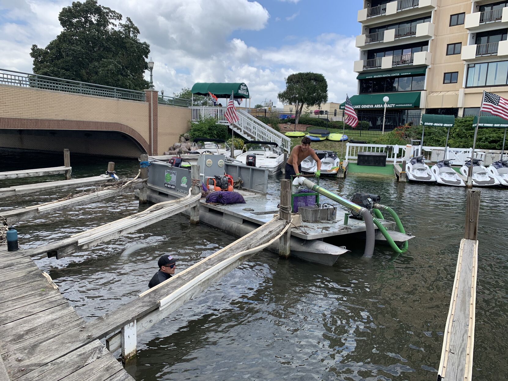 Several boats have been removed from their slips while cleaning takes place